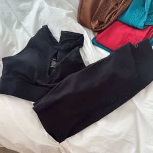 Workout bra and biker shorts, rhinestones